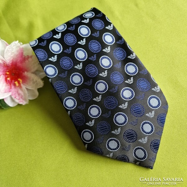 Wedding nyk67 - blue circle pattern on a black background - silk tie