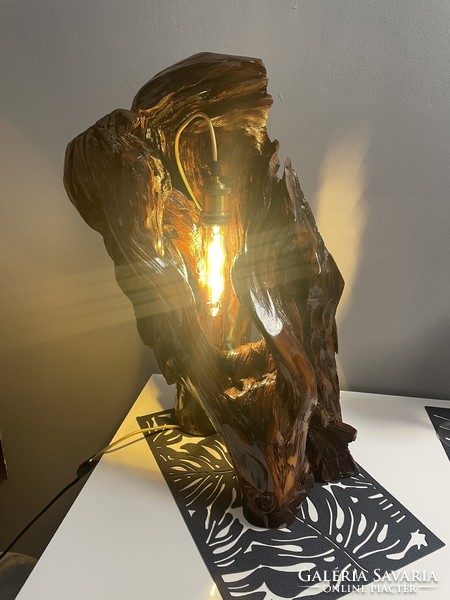 Unique floor lamp made of yew roots..