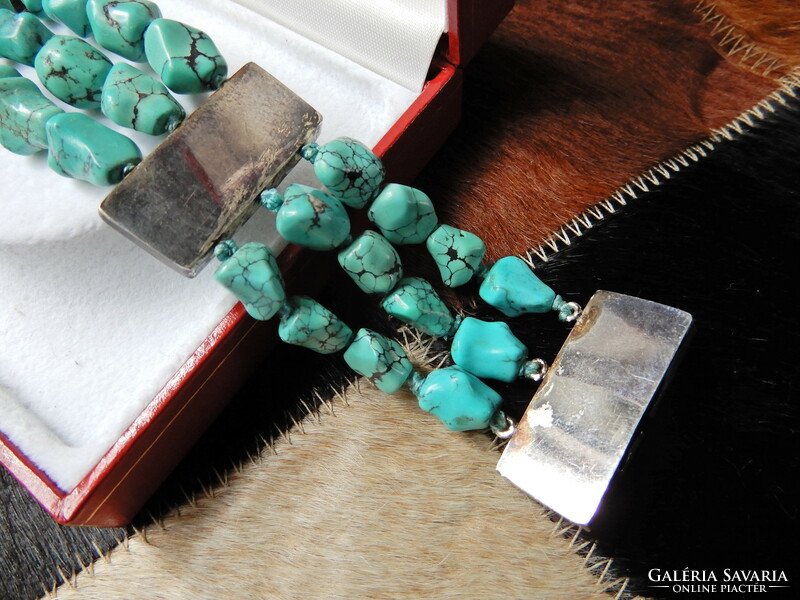 Old Chinese three-row silver bracelet with turquoise stones