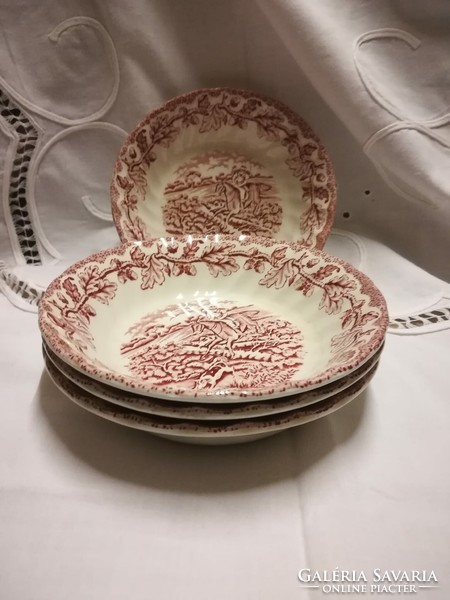 English compote small plate, pink, decorated with a horse scene