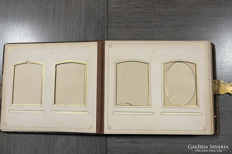 Antique large leather-bound Art Nouveau photo album, photo album with copper monogram on the cover!