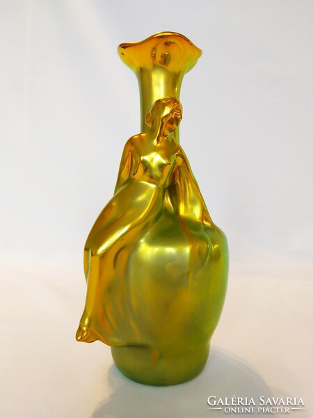 Zsolnay golden eosine, girl sitting on a vase