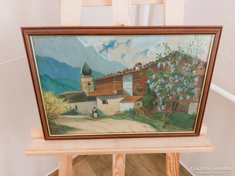 (K) beautiful signed alpine painting with 42x30 cm frame