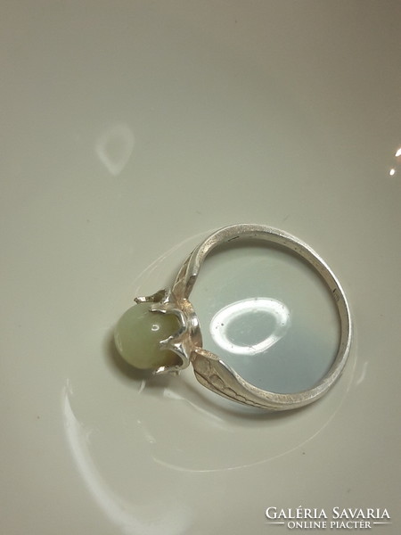 Old jade stone silver ring - size 54