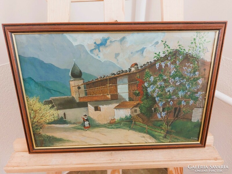 (K) beautiful signed alpine painting with 42x30 cm frame