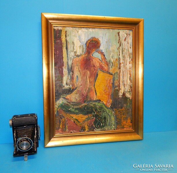 Dorogi Imre (1890-1976) Hátakt 31x38 cm -es olajfestmény,  laparanyozott  keretben