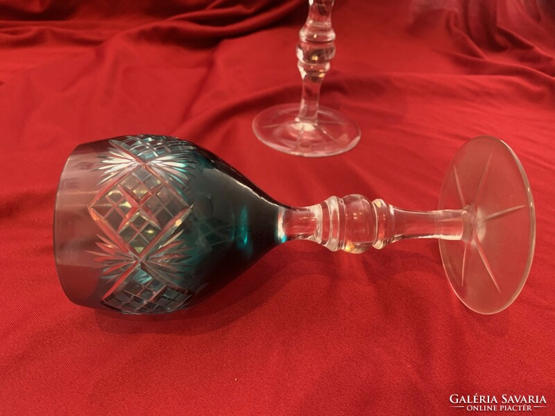 2 Piece hand-brushed blue lead crystal stemmed wine glass