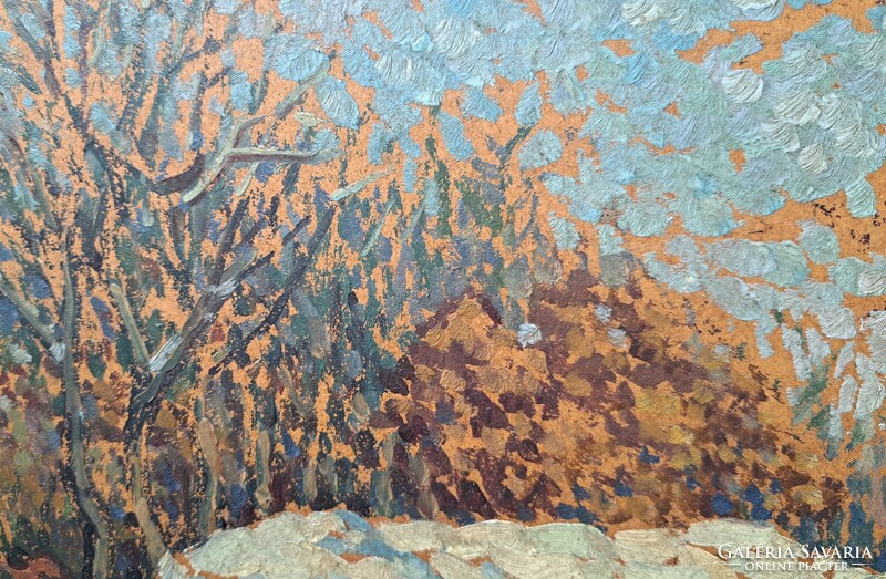 Blanár Sándor olajfestménye 1920-ból, salgótarjáni festőművész - tájkép fákkal