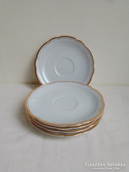 Kahla német aranyozott szegélyes fehér mázas porcelán süteményes tányér tál alátét készlet 5 db