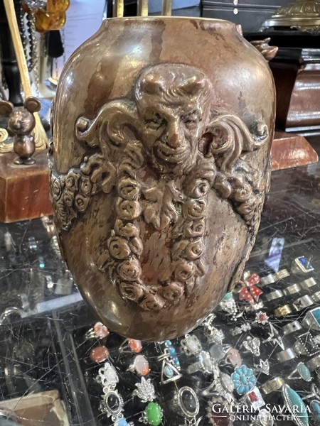 XIX. Century ceramic vase, with bronze surface casting, 14 cm in size.