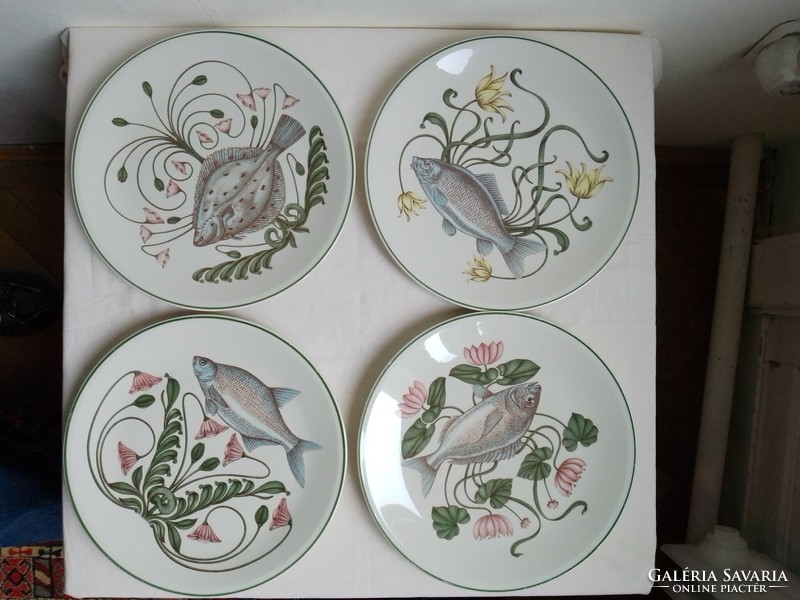 Villeroy and boch 4 piece fish fish porcelain bowl plate set flounder bream carp seaweed pattern