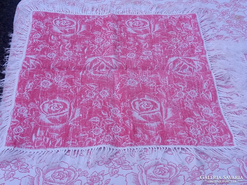 Antique Art Nouveau tablecloth + 6 textile napkins with jacquard pattern (148 x 148 cm)