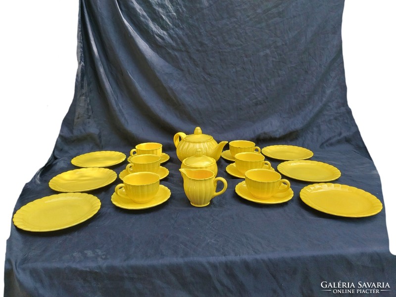 Kispest granite sunny yellow art deco tea set. Complete!