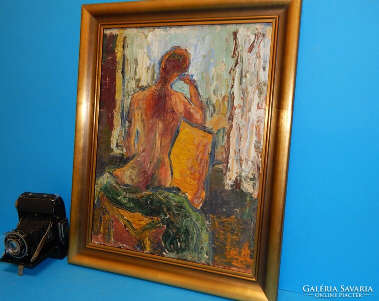 Dorogi Imre (1890-1976) Hátakt 31x38 cm -es olajfestmény,  laparanyozott  keretben