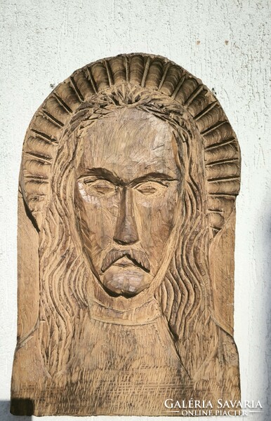 Polyàk Ferenc fafaràgàs ,szignàlt nagyméretű fafaragás falikép jó kvalitàsos Modern művészet Jézus.