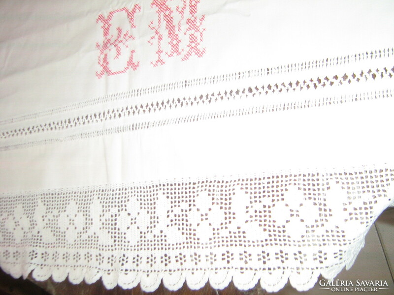 Beautiful white crochet lace azure monogrammed antique sheet