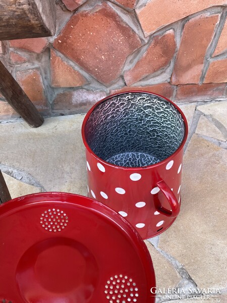 Polka Dot Watering Can Charcoal Iron Enamel Enamel Nostalgic Peasant Decoration