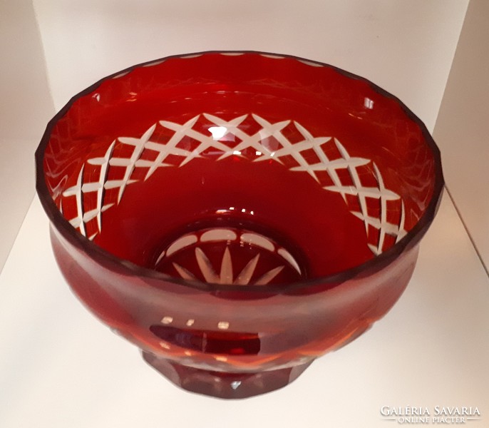 Old cherry red polished crystal fruit offering bowl 20 cm