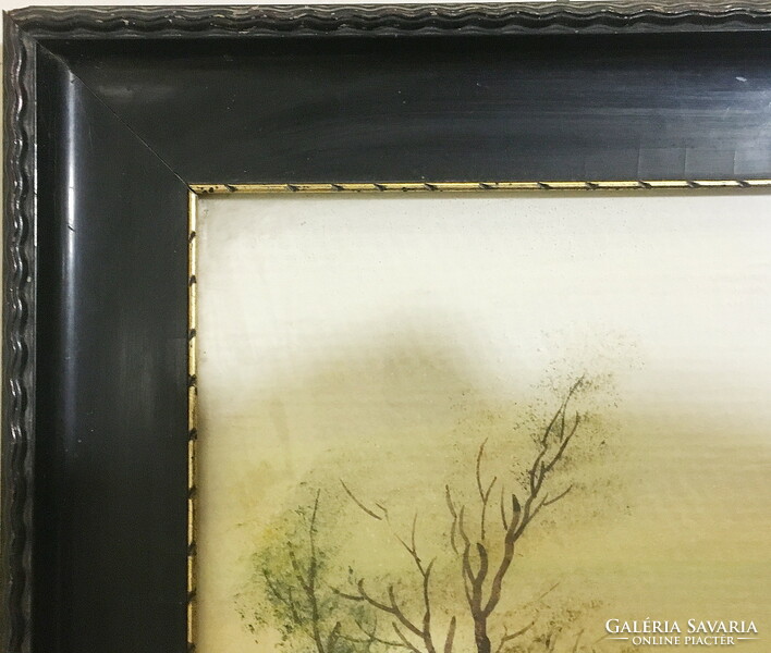 Waterside trees, tempera painting frame included in the price