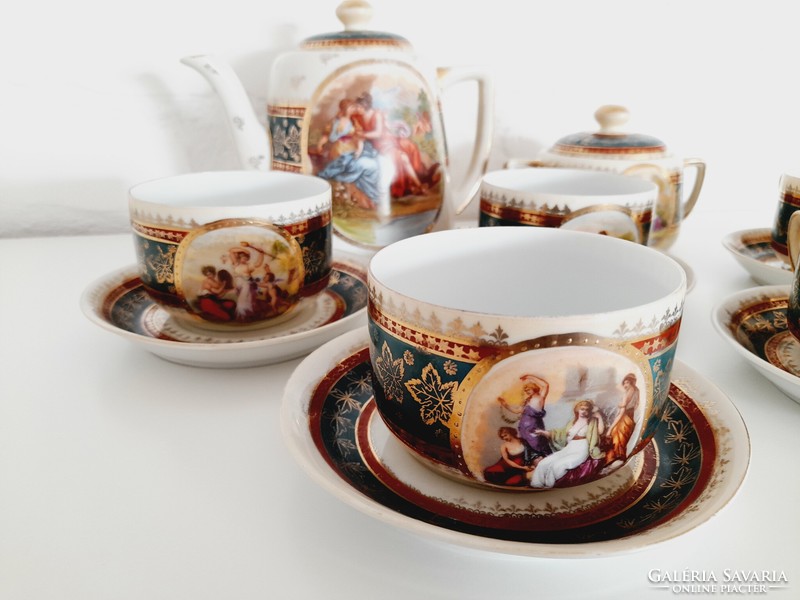Alt Wien jelzésű porcelán jelenetes teás készlet