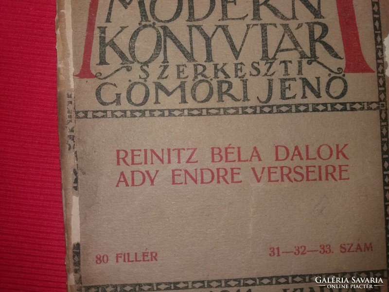 1911.Reinitz Béla: Dalok ADY verseire könyv a képek szerint Modern Könyvtár kiadás