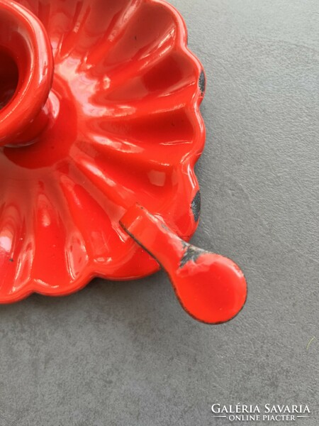 Enamel fire red walking candle holder