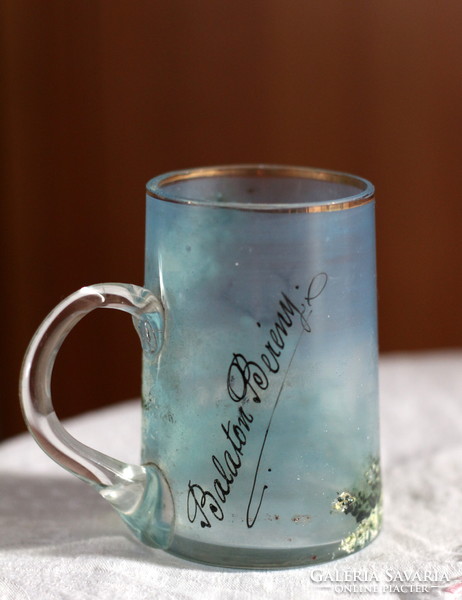 Blown glass commemorative cup, mug, glass with Balatonberény inscription