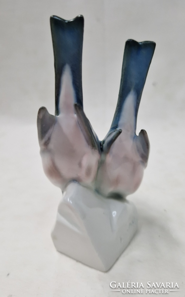 Sinkó András Zsolnay porcelain zinc tit or bird couple in perfect condition 12 cm.
