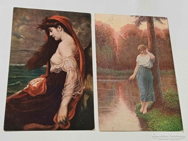 Antique postcard 2 pieces - lady