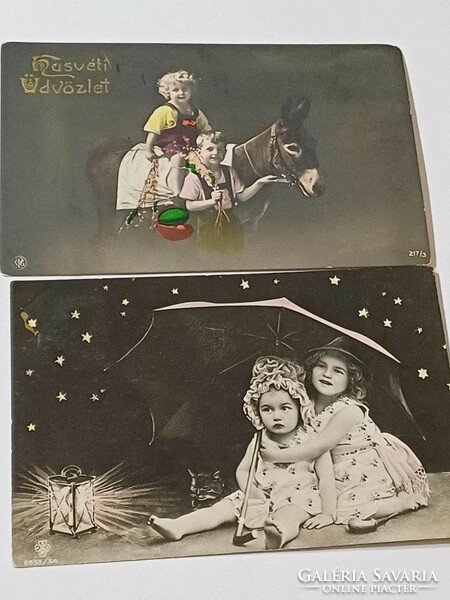 Antik képeslap 2 db-gyerekek