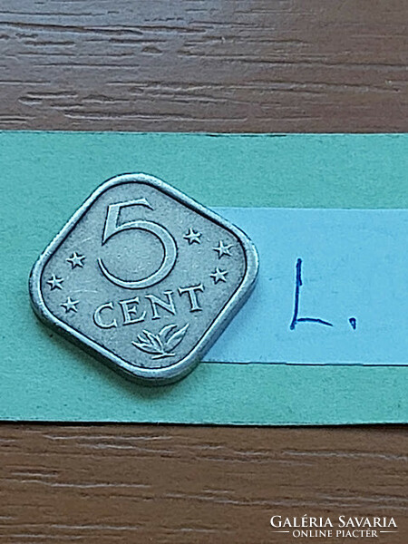 HOLLAND ANTILLÁK 5 CENT 1977  Réz-nikkel, SZÖGLETES,  #L