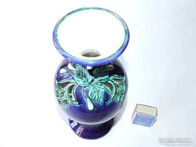 Morvay Zsuzsa turquoise and blue openwork patterned lacy vase