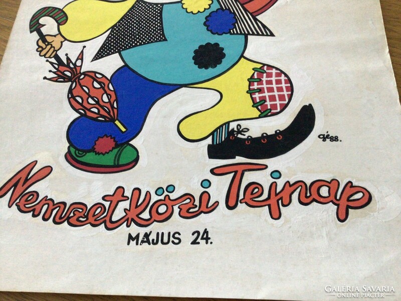 Gábor Éva (grafikus). (1914–2003) TEJNAP eredeti plakátterv 1988-ból 48,5 x 35,5 cm