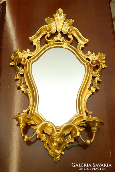 Barokk aranyozott fali tükör, falikar