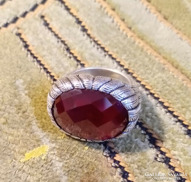 Silver ring with ruby or spinel stone