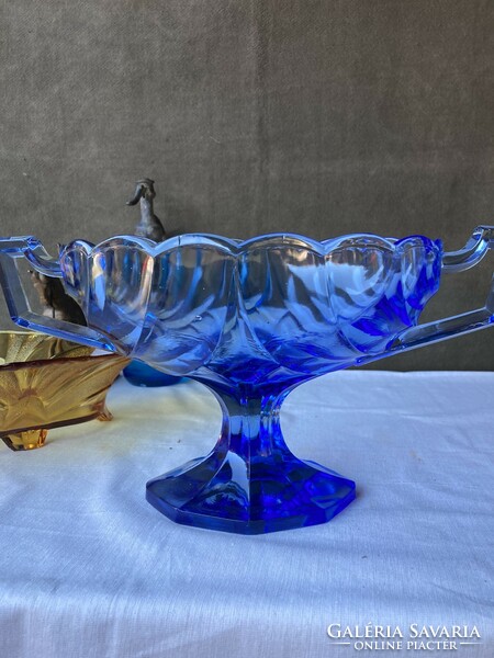 Art deco blue glass pedestal table.
