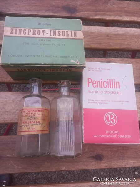 3 db vintage/retro gyógyszeres üvegcse, dobozka/Orvosi rendelő dekoráció/Kőbányai Gyógyszergyár