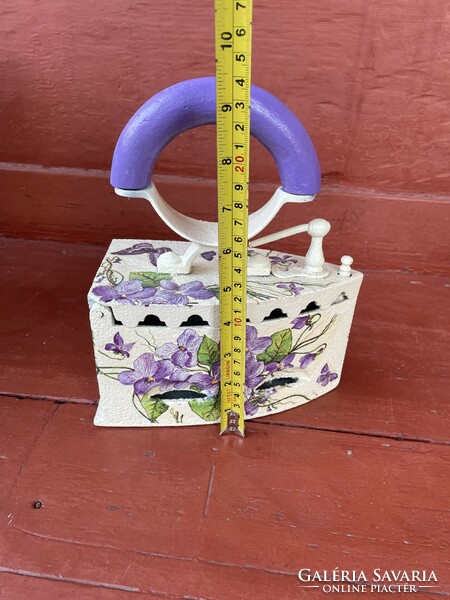 Decoupage charcoal iron with violet pattern