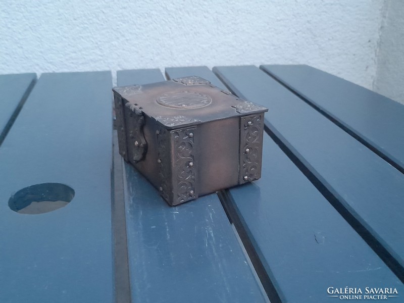 Small ornate copper or bronze treasure chest