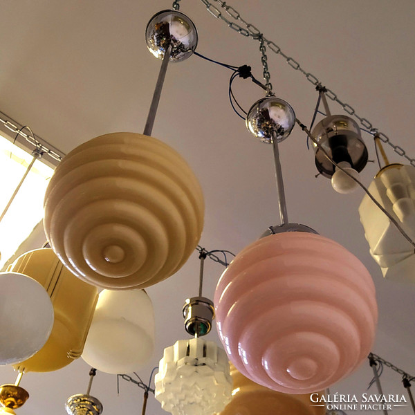 Art deco - streamlined ceiling lamp pair renovated - pink and cream colored 