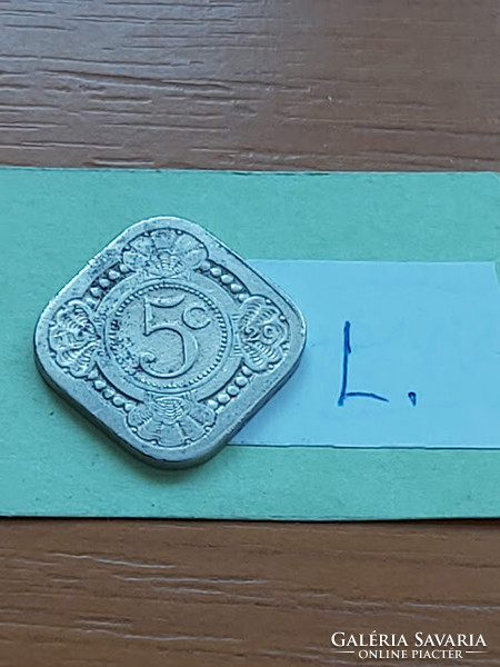 HOLLANDIA 5 CENT 1929 Réz-nikkel, SZÖGLETES, Wilhelmina királynő #L