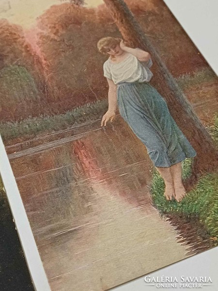 Antique postcard 2 pieces - lady