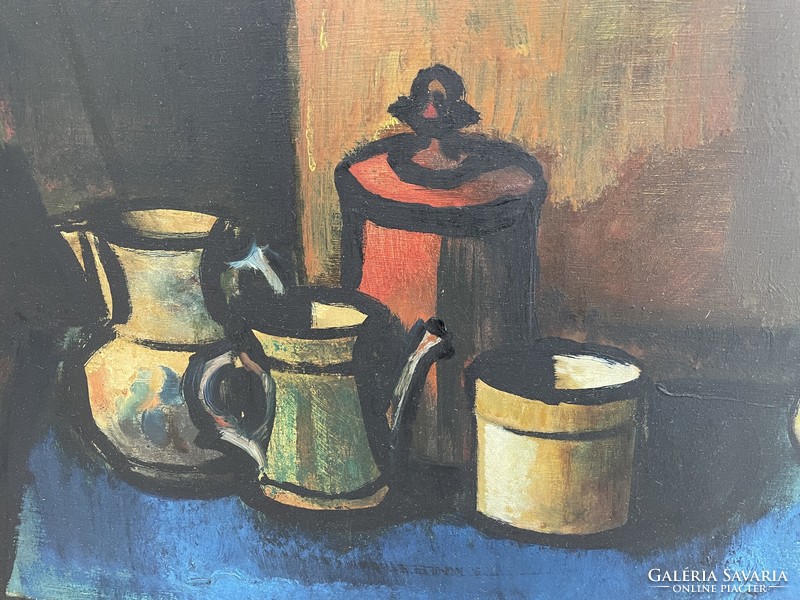 Jenő Benedek Jr. avant-garde cubist still life with jug