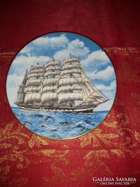 Angol gyönyörű  porcelán dísztányér hajóval Vitrin állapotban