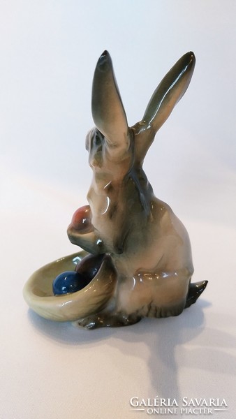 Mpm Pécs hand-painted Easter rabbit with colorful eggs