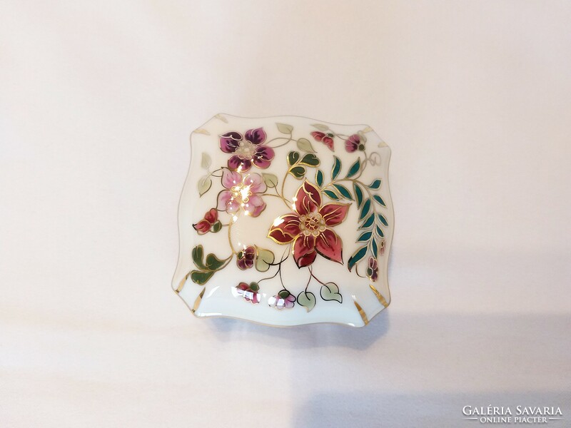 Zsolnay hand-painted orchid jewelry holder. Flawless! (No.: 24/254.)