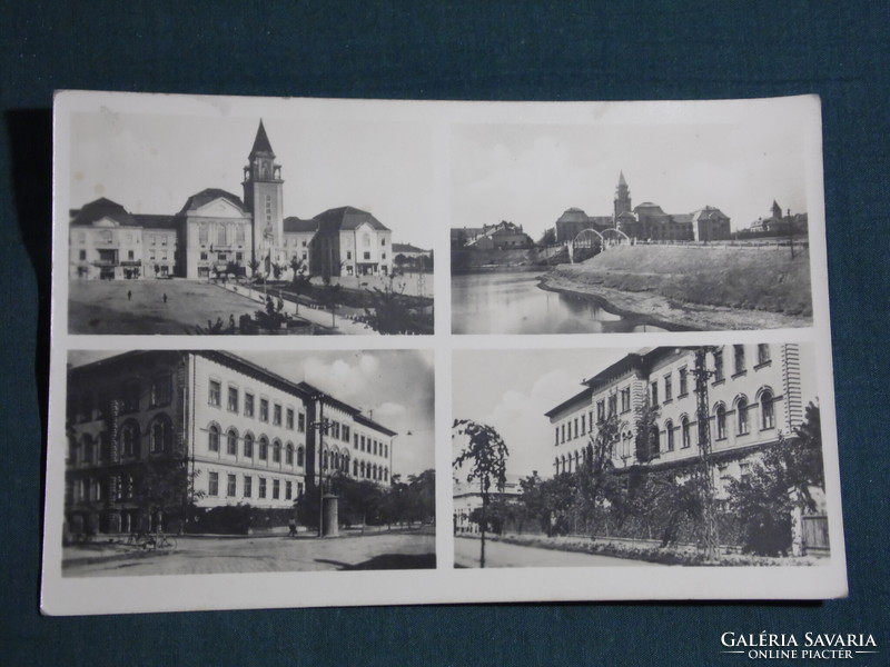 Képeslap, Mezőtúr, mozaik részletek,városháza,iskola,1951