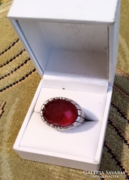 Silver ring with ruby or spinel stone