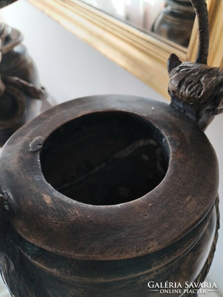 Urn candle holder - with ram symbol / bronze