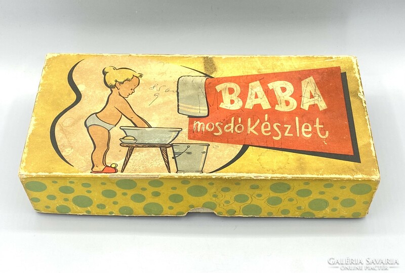Ritka Baba Mosdókészlet retro papírdoboz c.1960